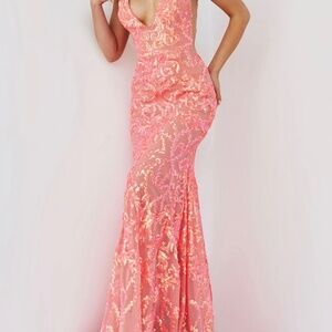 Jovani Sequin Prom Dress with Plunging Neckline Size 8